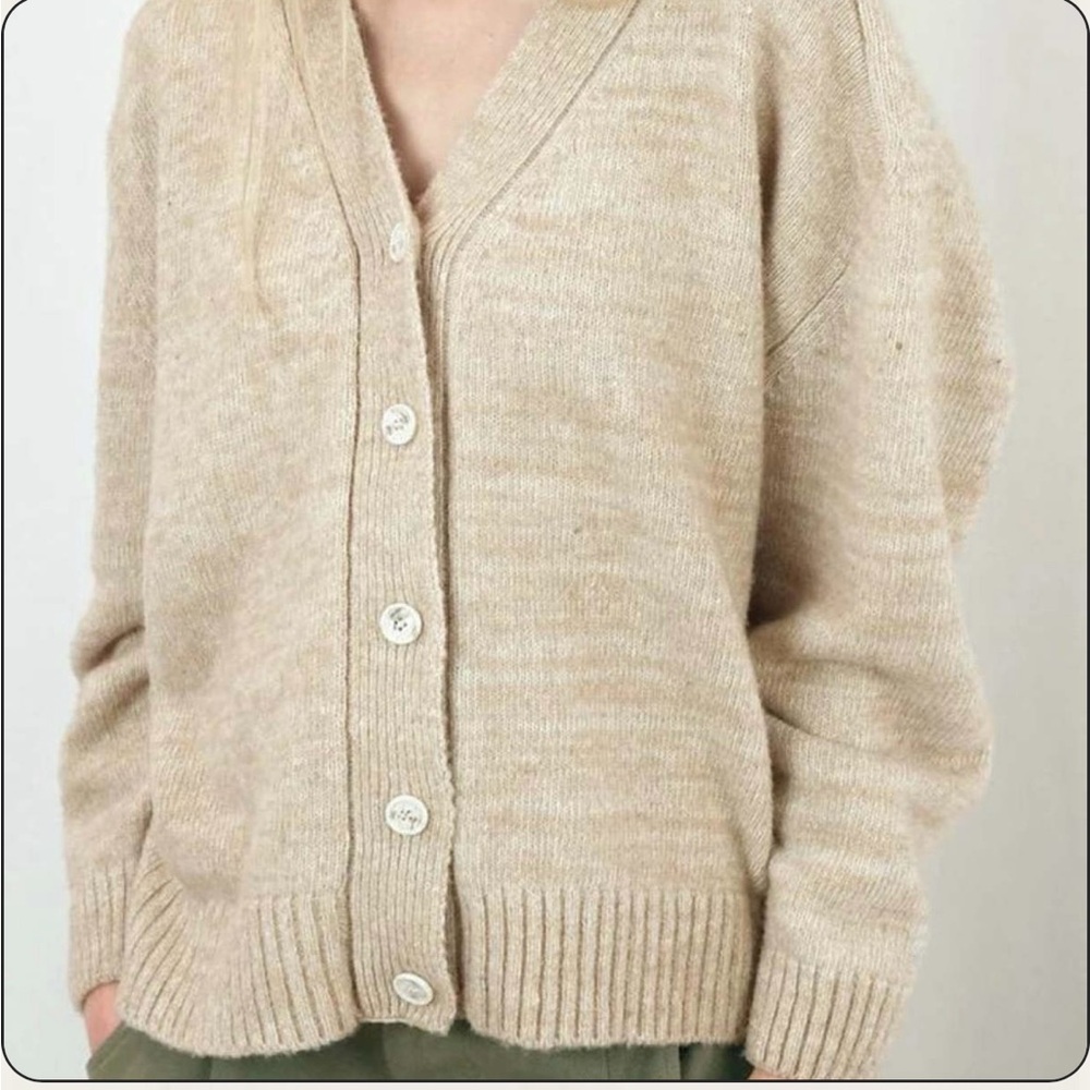 MICAELA GREG SPECKLE BOUCLE CARDIGAN - Size Small in Sand